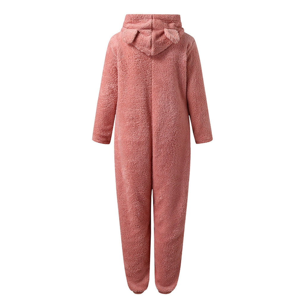 QATAINLAV Sherpa Fleece Jumpsuit for Women Winter Warm Fuzzy Onesie Pajamas Cute Cat Hooded Romper Casual Zip Up Overalls Sleepwear Black XL