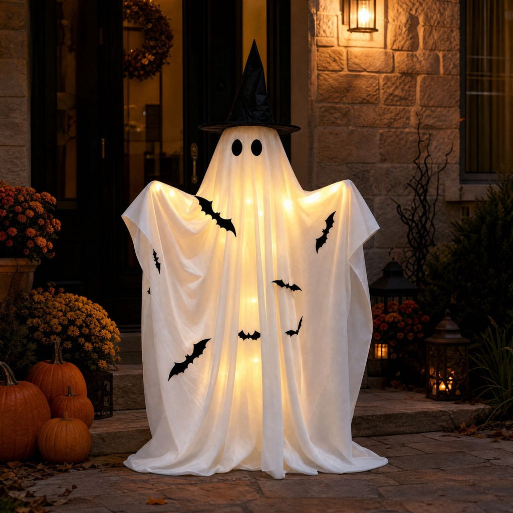 Halloween Light-Up Ghost Decorations Outdoor - 6.5 FT - 8 Sounds Gaint Hanging Swing Ghost Halloween Decoration, Spooky Cute Ghosts Decorations for Front Porch Yard Tree