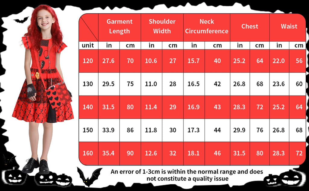 4 Piece Girls Red Heart Vampire Descendants Costume Dress with Wig Gloves Bag Full Set,Red Princess Dress Fancy Party Outfits(130CM)