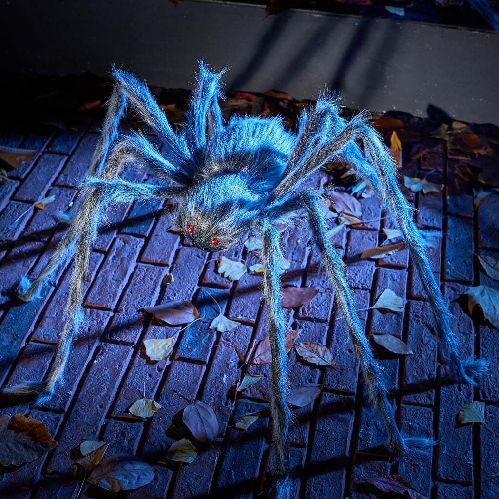 Joyfy 5 ft Scary Giant Spider Halloween Decorations Outdoor,Poseable Spider Lifelike Hairy Prop for Yard,Haunted House,Tree or Porch Party Decorations,Black