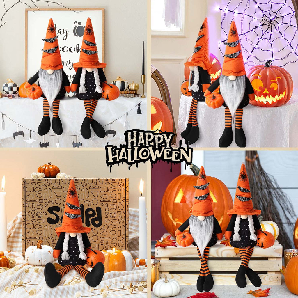 Ayieyill 2 Pack Halloween Gnomes Plush Decor, Halloween Gnome Decoration Gifts, Handmade Tomte Swedish Gnome Nisse Scandinavian Gnomes Orange