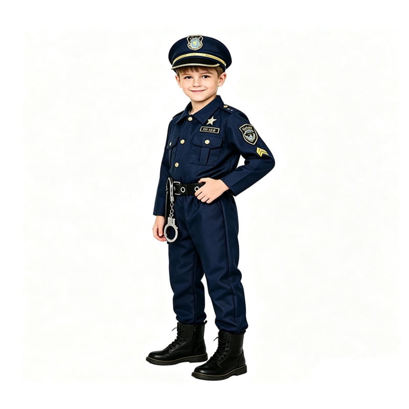 9‑Piece Kids Police Pretend Play Costume Set, Role Play Dress‑Up Outfit for Boys 3‑10 Years Old, Navy Blue