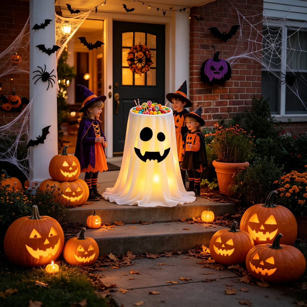 Halloween Ghost Candy Bowl With LED Lights, Remote Control Light Up Treat Holder Animated Candy Container, Color Changing Halloween Decoration for Porch Trunk Or Treat Parties Entryway Display
