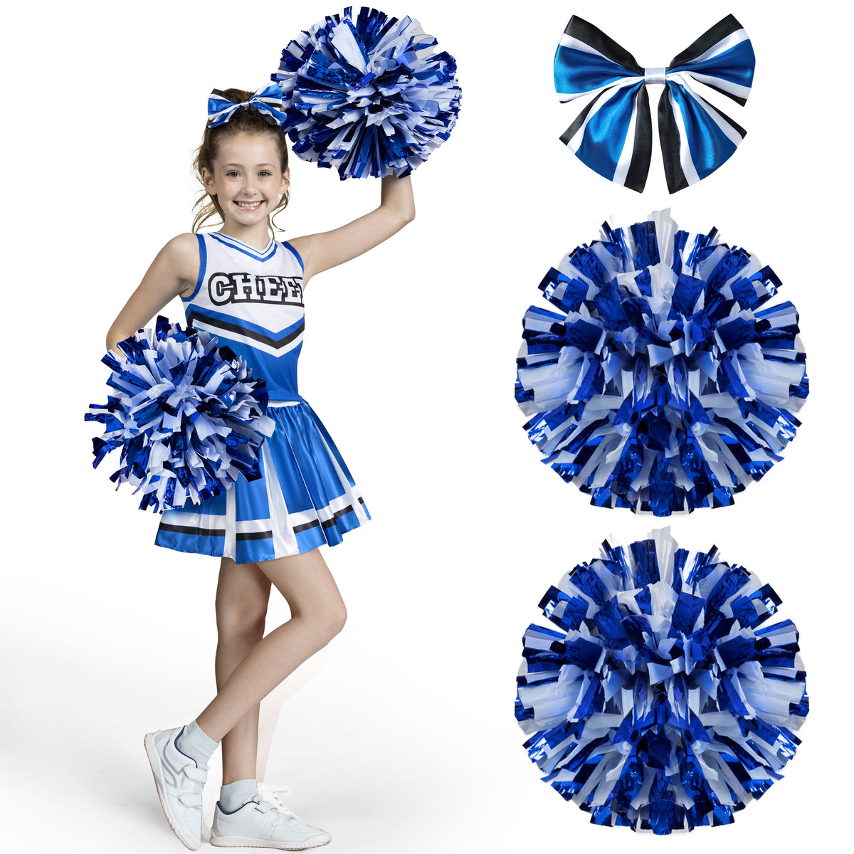Joyfy Cheerleader Costume for Girls, Halloween Cute Cheer Uniform Outfit with Accessories for Kids Halloween High School Cheerleader Dress Up Costumes