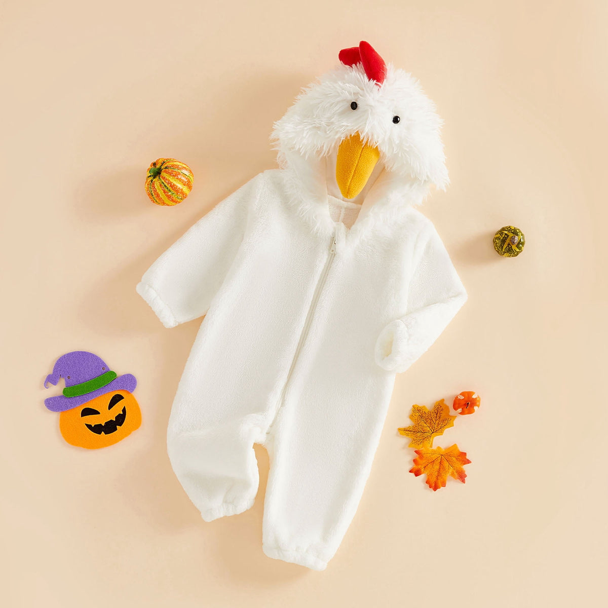 RUINIXCW Toddler Baby Girl Boy Halloween Chick Costume Cosplay Outfit Infant Fall Winter Clothes Snowsuit Fleece Jumpsuit Long Sleeve Hooded Romper