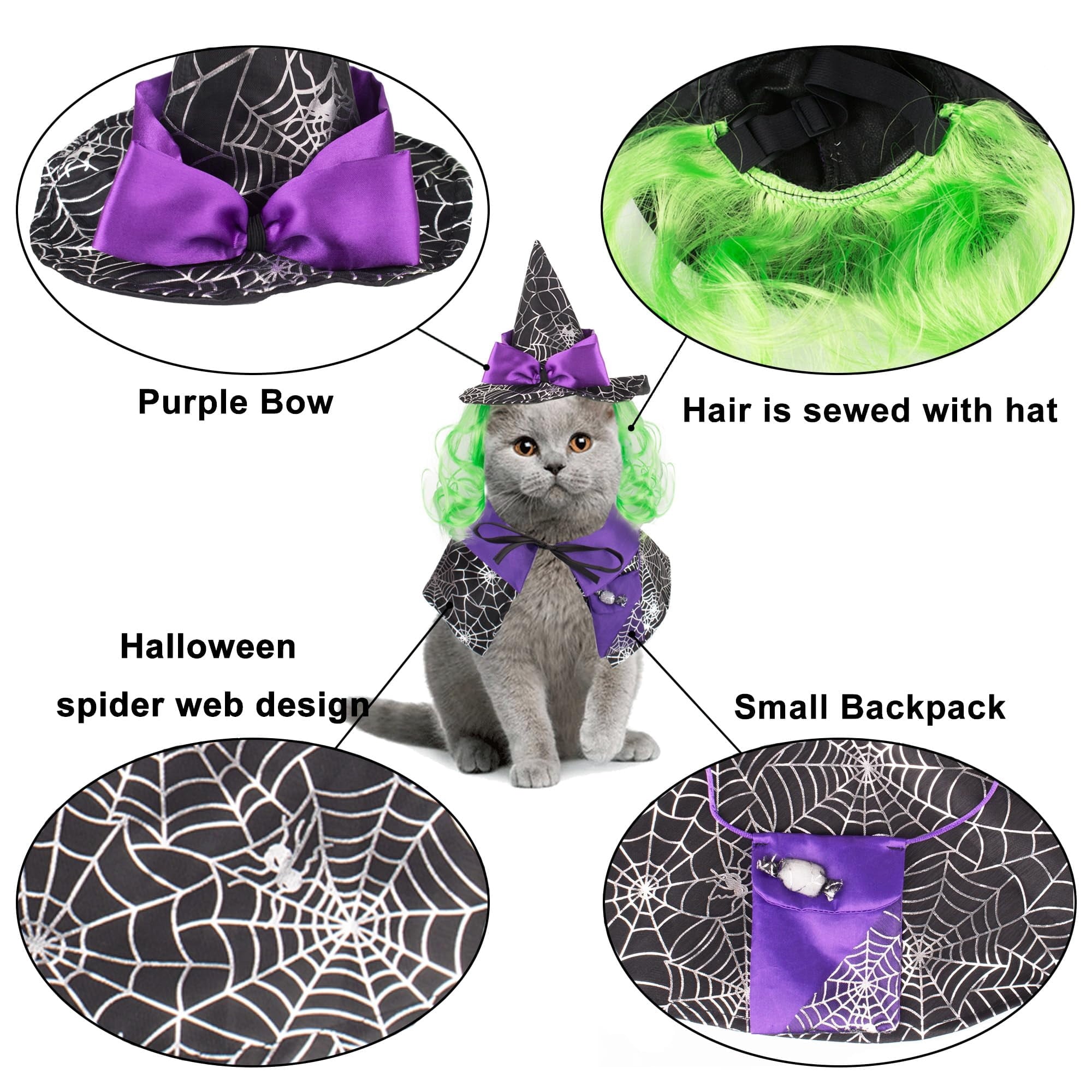 WILLED Halloween Pet Costumes, Cat Wizard Costume, Dog Witch Cloak & Hat, Purple Witch Cloak for Cats, Dogs, Kittens, Puppies, Rabbits, Perfect for Halloween, Parties, Cosplay, and Daily Wear