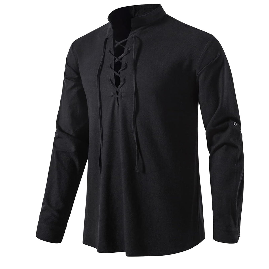 ATTBEA Mens Pirate Renaissance Costume Pirate Shirt Long Sleeves Medieval Viking Gothic Celtic Pirate Vest for Unisex Halloween Costume