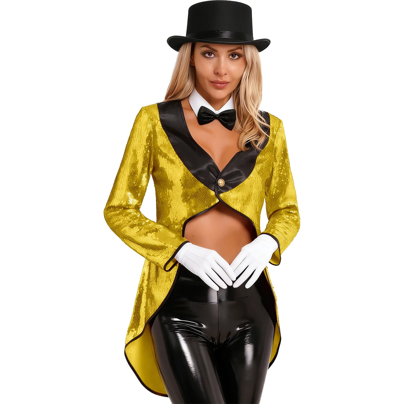 iiniim Women Magician Cosplay Sequin Tailcoat Circus Showman One-Button Tuxedo Jacket Outfits Red M