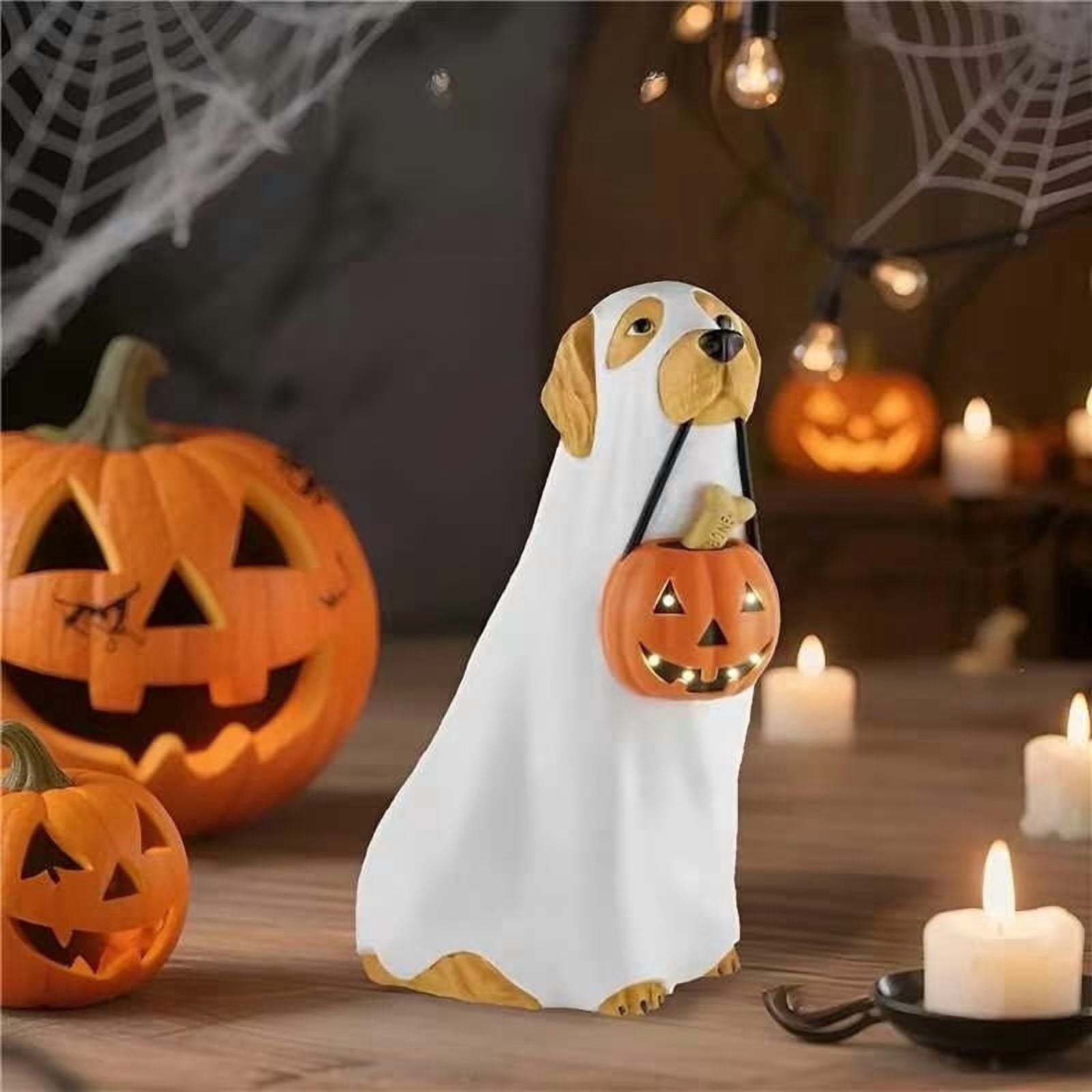 Dyegold Halloween LED Lighted Blow Mold Dog Ghost Figurine Resin Lit Spooky Outdoor Yard Decoration for Patio Garden Home 9.84 in Gift