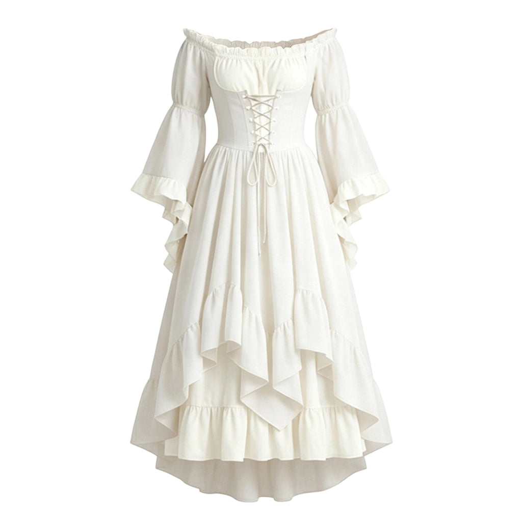 Anmrize Full Length Halloween Dress, Renaissance Faire Outfit, Women Medieval Victorian Gown, Off Shoulder Renaissance Dress, Womens's Medieval Renaissance Costume Cosplay Over Dress, White S