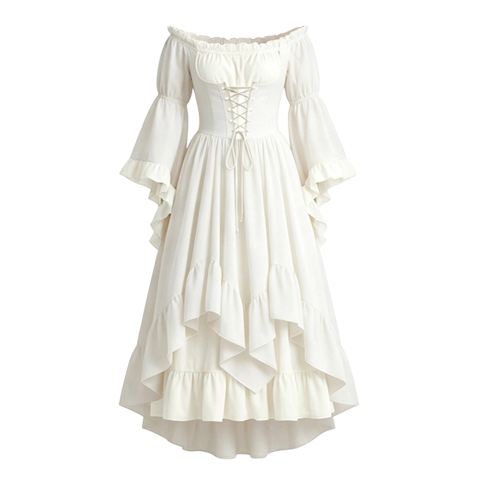 Anmrize Full Length Halloween Dress, Renaissance Faire Outfit, Women Medieval Victorian Gown, Off Shoulder Renaissance Dress, Womens's Medieval Renaissance Costume Cosplay Over Dress, White S