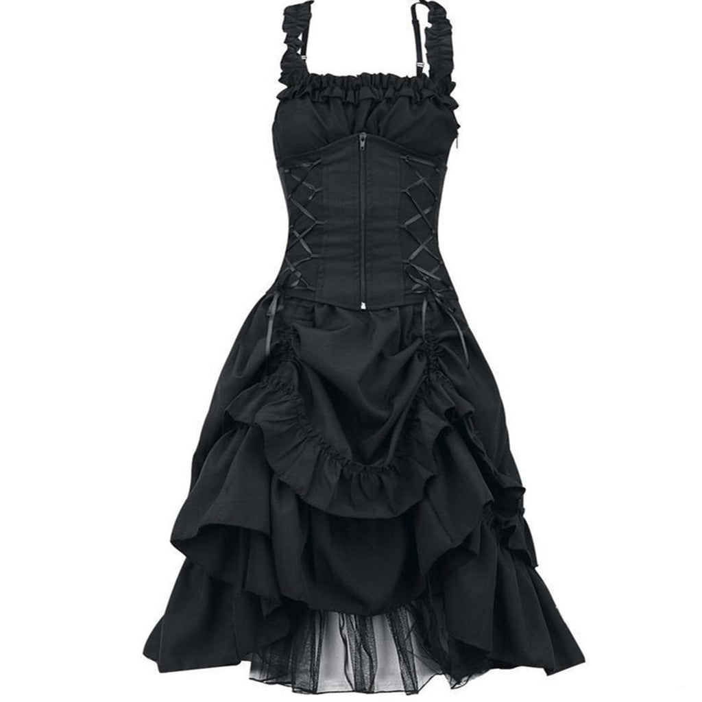 QATAINLAV Women's Gothic Steampunk Dress Renaissance Victorian Lace Up High Low Ruffled Corset Dress Halloween Pirate Costume, Green, S