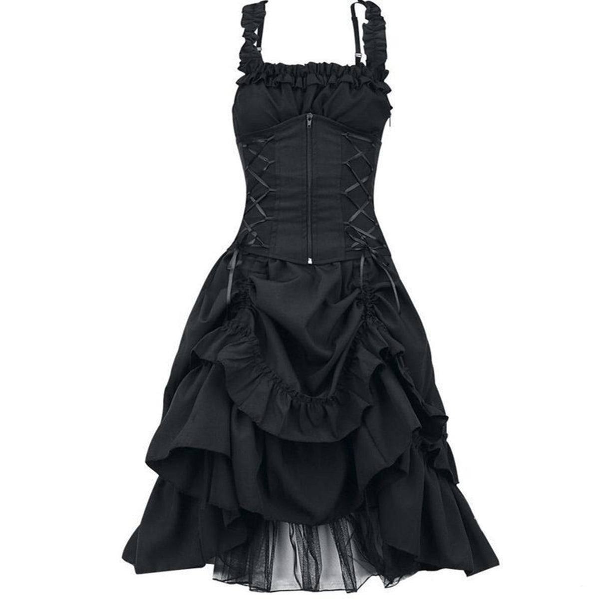 QATAINLAV Women's Gothic Steampunk Dress Renaissance Victorian Lace Up High Low Ruffled Corset Dress Halloween Pirate Costume, Green, S