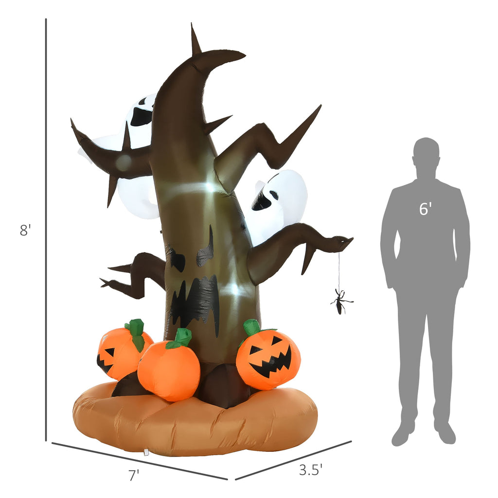 HOMCOM 7.5' Tall Lighted Halloween Inflatables Outdoor Decorations Haunted Tree With Owl, Ghost, Pumpkins, Blow Up LED Yard Decor for Garden, Lawn, Party, Holiday, Waterproof