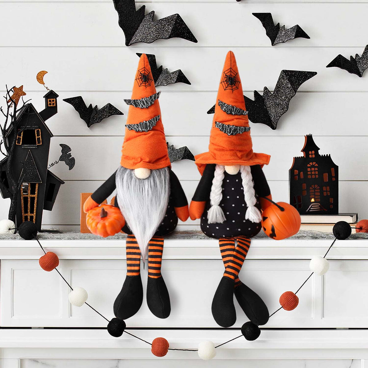 Ayieyill 2 Pack Halloween Gnomes Plush Decor, Halloween Gnome Decoration Gifts, Handmade Tomte Swedish Gnome Nisse Scandinavian Gnomes Orange