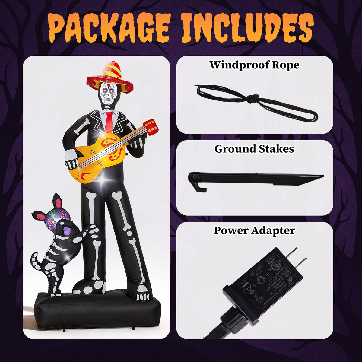 Ktaxon 7' Halloween Inflatables Skeleton Outdoor Halloween Decoration Skeleton with Dog,Built-In LED Lights