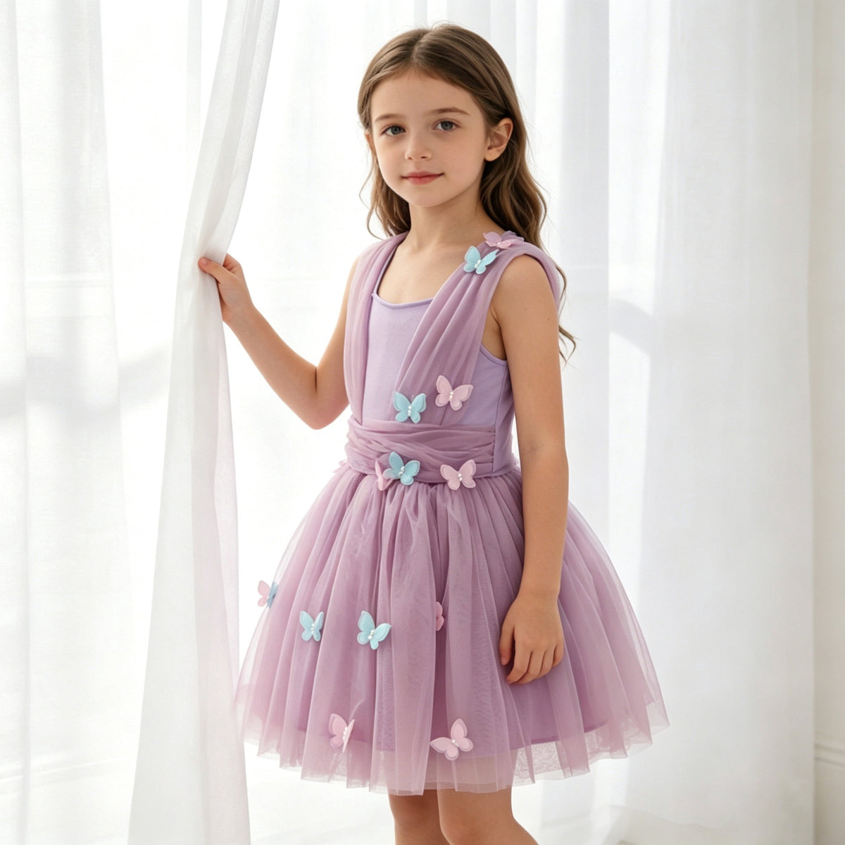 CZKHPTY Girls 3D Butterfly Fairy Tutu Dress, Whimsical Garden Princess Pretend Play Fancy Outfit, Sizes 3-4Y