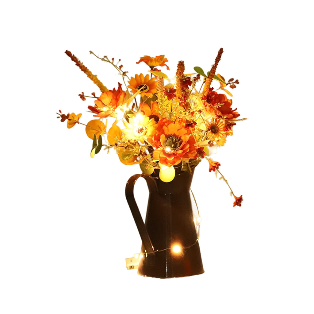 Light Up Sunflower Bouquet Decor - Battery Operated Floral Arrangement Halloween Thanksgiving Table Centerpiece Iron Vase Seasonal Home Gift(B-Witch Lamp)