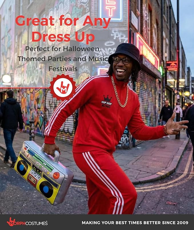 Morph Mens 1980s Red Rapper Costume Boombox Adult 90s Hip Hop Tracksuit Halloween Red Standard