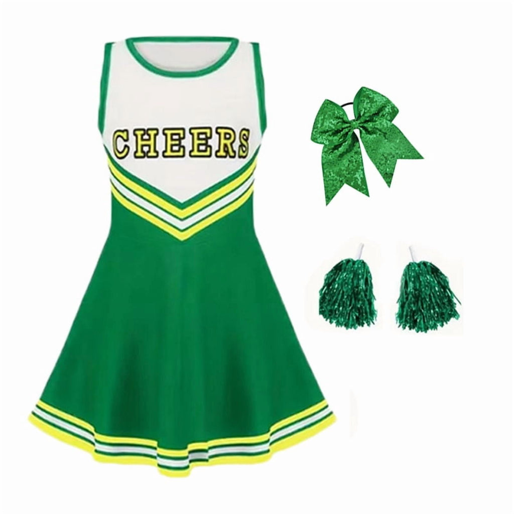 Green Girls Cheerleader Costume Outfit Set,Kids Sleeveless Cheerleading Uniform for Party Birthday Halloween