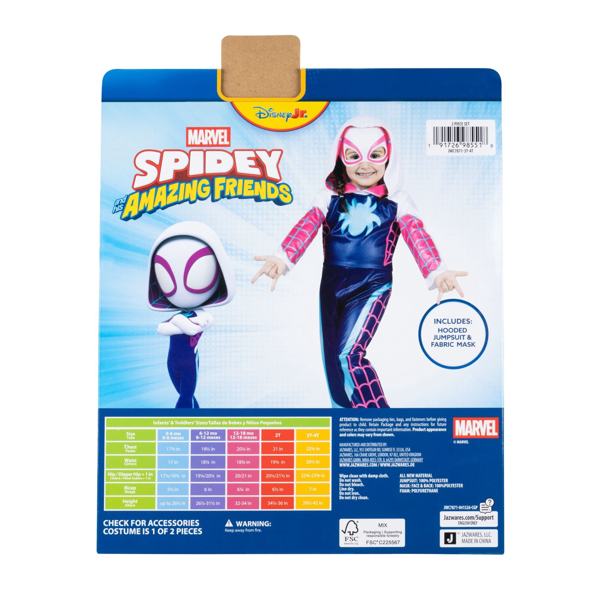 Marvel's Ghost Spider Halloween Costume for Toddler, Size 3-4T, by Jazwares