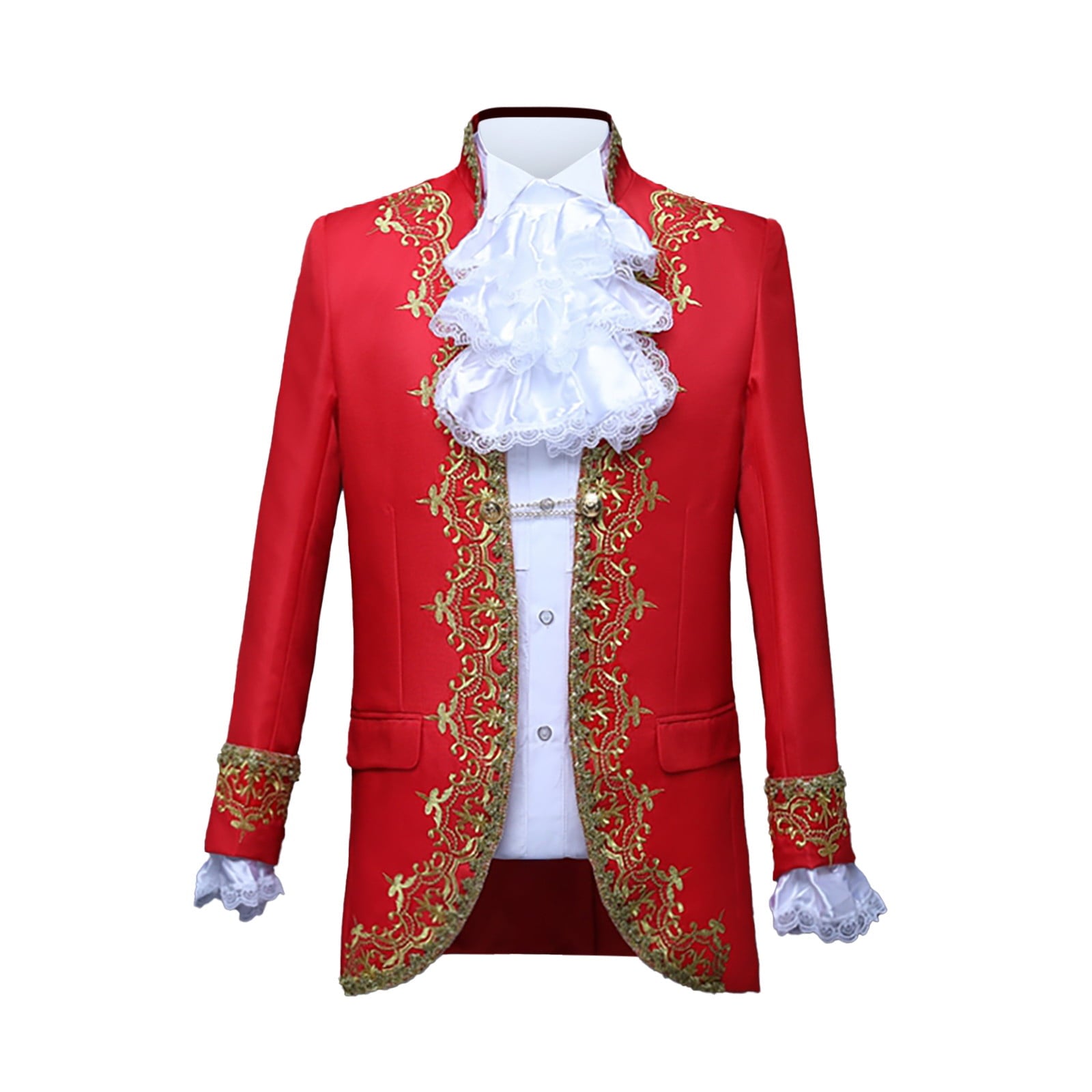 Odeerbi Mens Steampunk Tailcoat Gothic Medieval Gold Embroidery Jacket Halloween Tuxedo Coat Frock Uniform European Court Performances Prince Uniforms Coat White