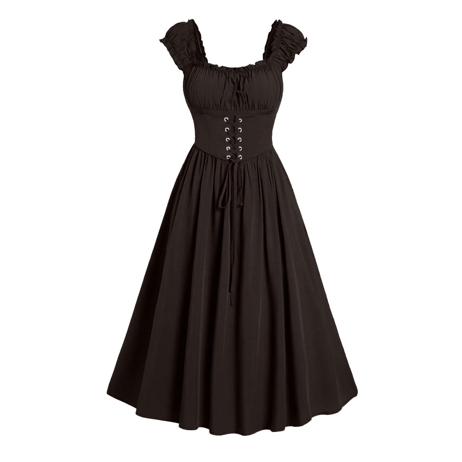 Jsaierl Womens Vintage Medieval Dress Renaissance Pleated Dress with Corset Patchwork Ball Gown Sleeveless Lace Up Midi Dresses