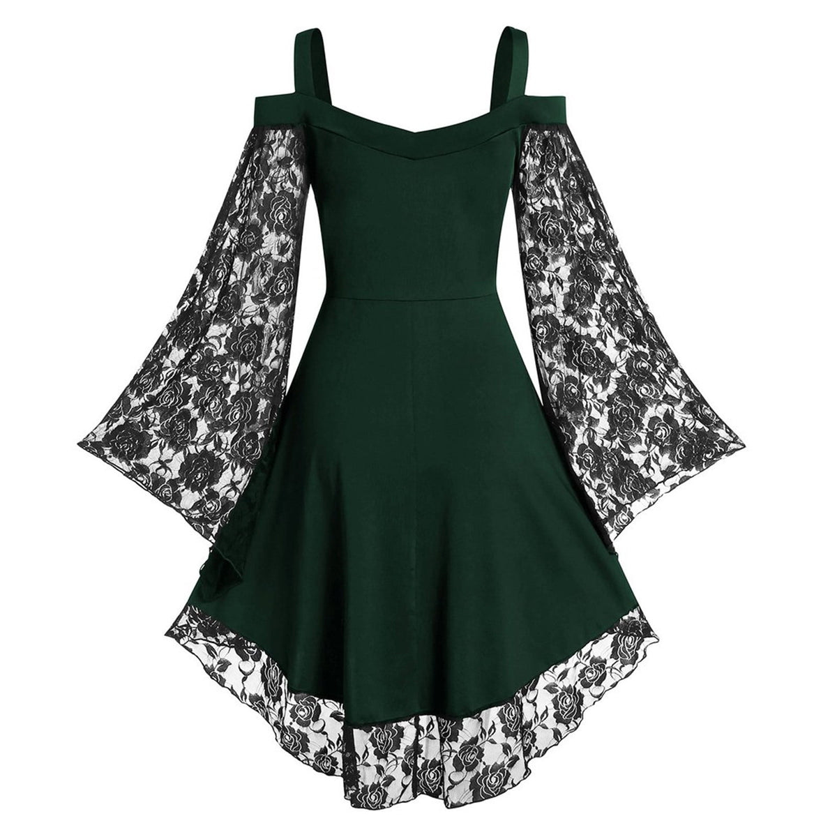LYXSSBYX Halloween Costume for Women Cosplay Costumes Women Patchwork Skull Lace Splicing Long Sleeve Vintage Party Dark Gothic Dress