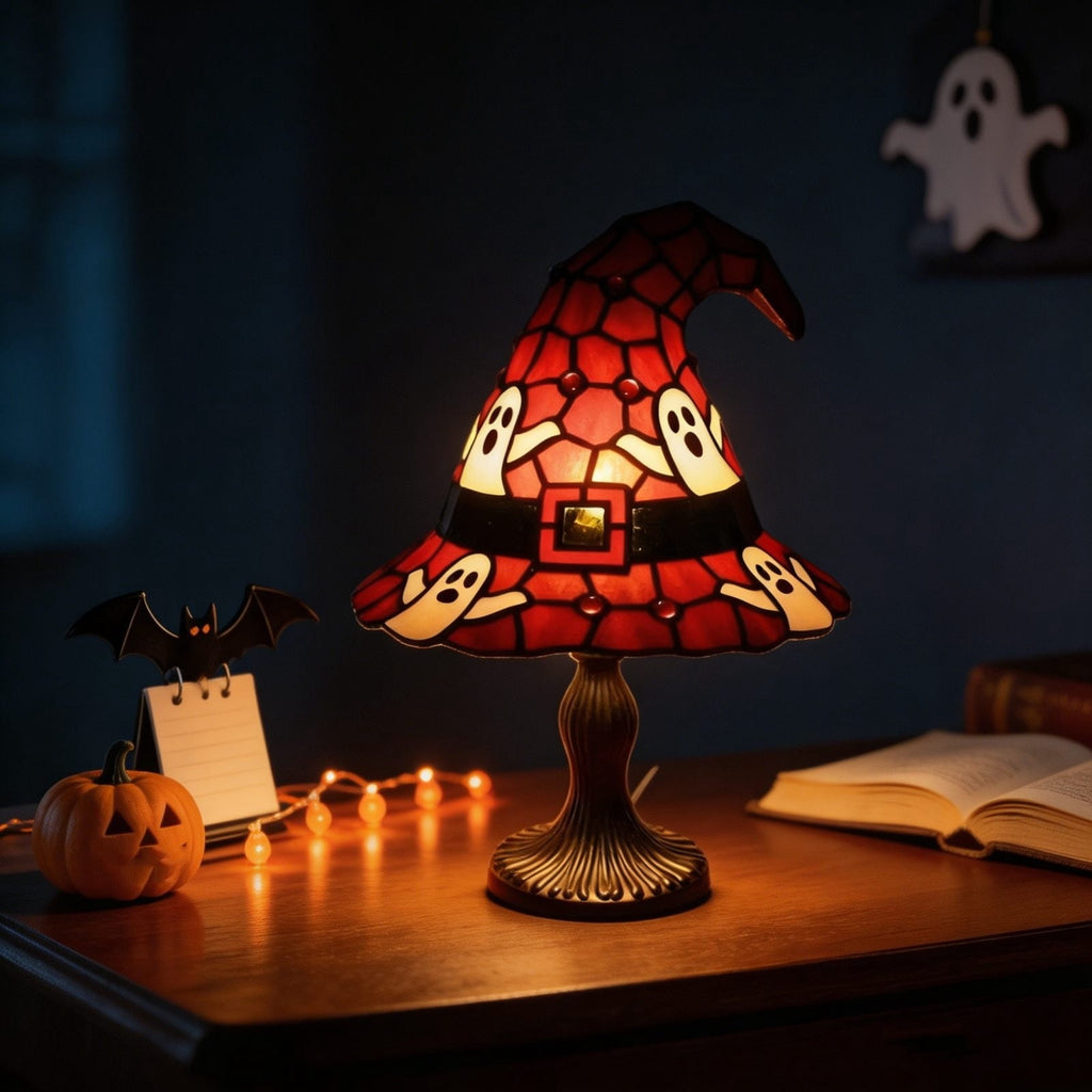 Halloween Decor Witch Hat Lamp, LED Halloween Night Light, Halloween Decorations Indoor, Witchy Decor for Shelf Mantel Table, Gothic Home Decoration
