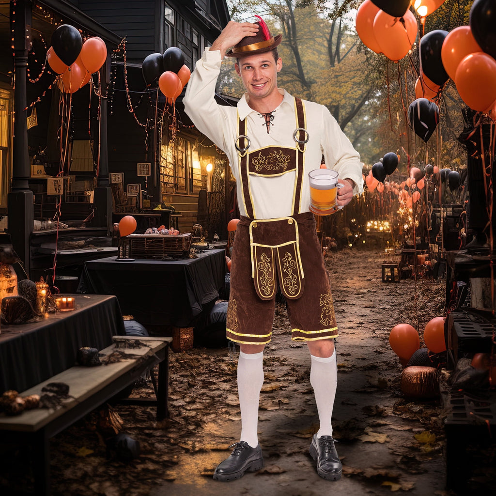 Joyfy Men's German Bavarian Oktoberfest Costume Set, Beer Costume Hat for Adults Halloween Fancy Dress Costumes and Beer Festival