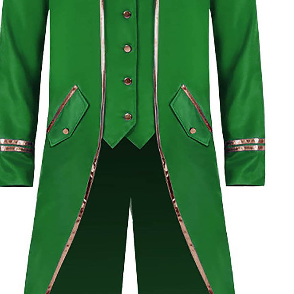 KeShDi Tuxedo Medieval Vintage Steampunk Gold Trimmed Gothic Retro Punk Style Steampunk Tailcoat Renaissance Pirate Warlock Frock Coat Halloween Men Costume Mid Length Tuxedo Costume Red L