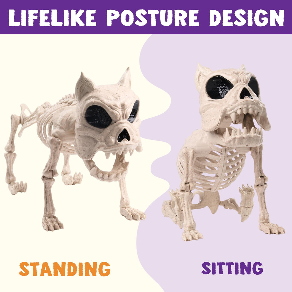 Joyfy 9.8 Inch Halloween Skeleton Dog Skeleton Halloween Decor,Pose-N-Stay Plastic Skeleton Bones with Posable Joints for Hallowmas Decoration Outdoor Haunted House Party