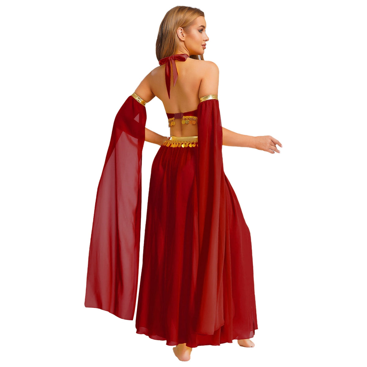 iiniim Women Belly Dance Dress Arabian Greek Princess Halloween Costume Chiffon Skirts 4piece Outfit Green L