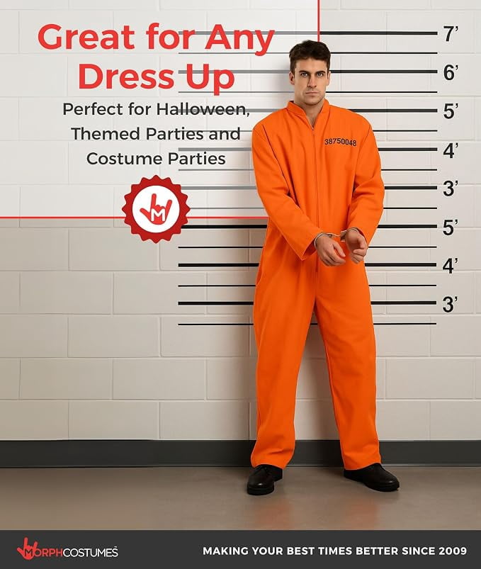 Fun Shack Mens Orange Prisoner Costume Adult Convict Jail Jumpsuit Fancy Dress Halloween Orange XL