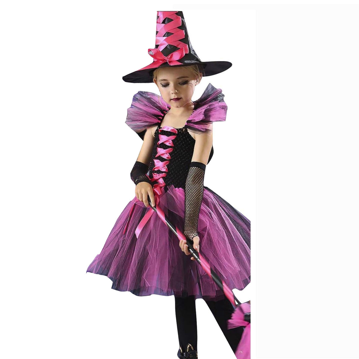 Girl Witch Outfit Tutu Mesh Dress Black Lace Cloak Halloween Outfits Kids 7-8 Years Halloween Outfit Dress Up