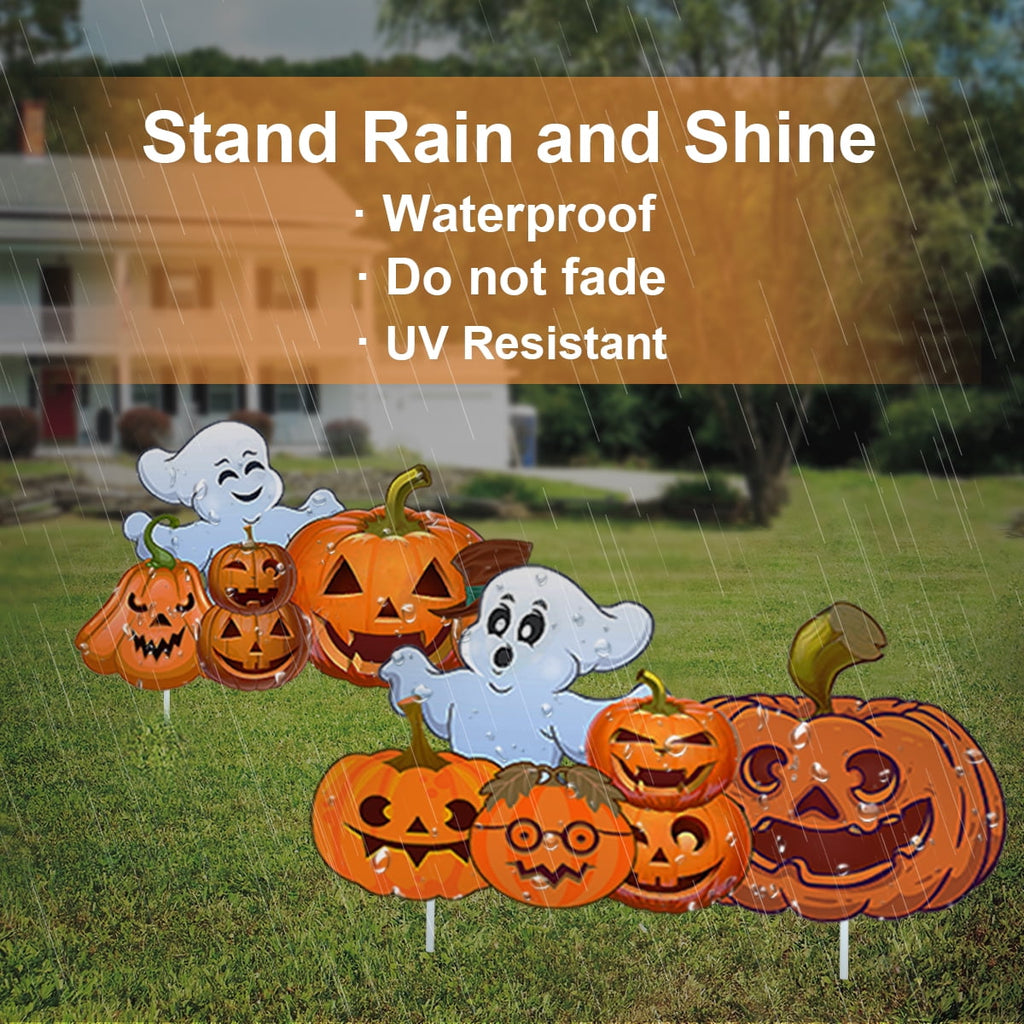 2Sets Halloween Yard Lawn Stakes Cute Pumpkin Yard Sign Vintage for Halloween Garden Decorations Outdoor