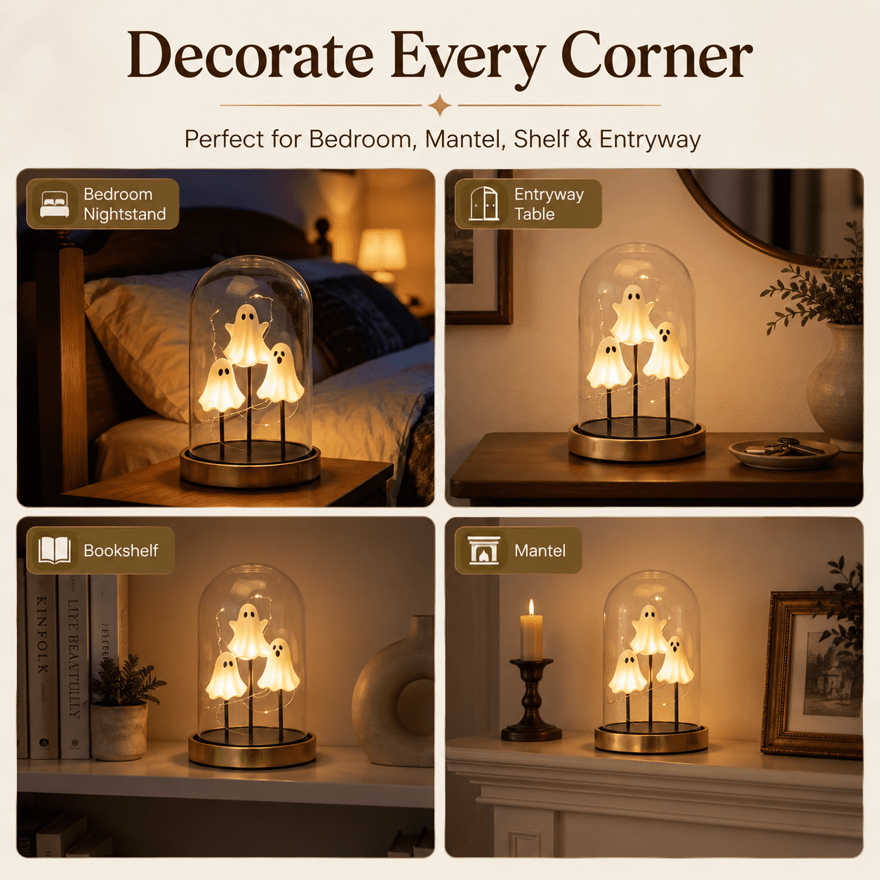 Diceymbol Halloween Decorations and Fall Decor, Halloween Venue Decoration Ghost Props LED Illuminated Ghost Decorations for Tabletop, Mantel, Shelf Indoor Outdoor 9.05 inch