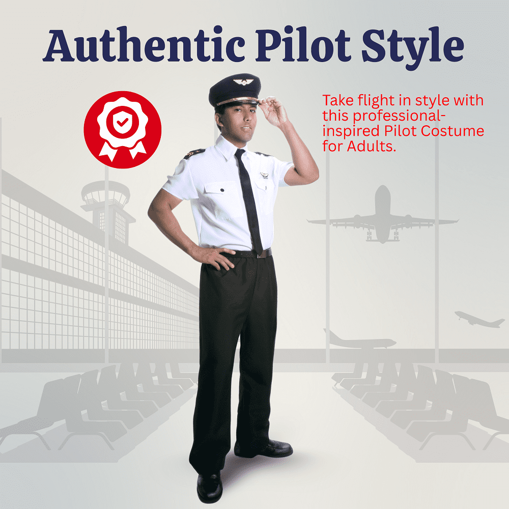 Dress-Up-America Pilot Costume for Adults - Pilot Uniform for Men - Halloween Airline Captain Costume Set (Small)