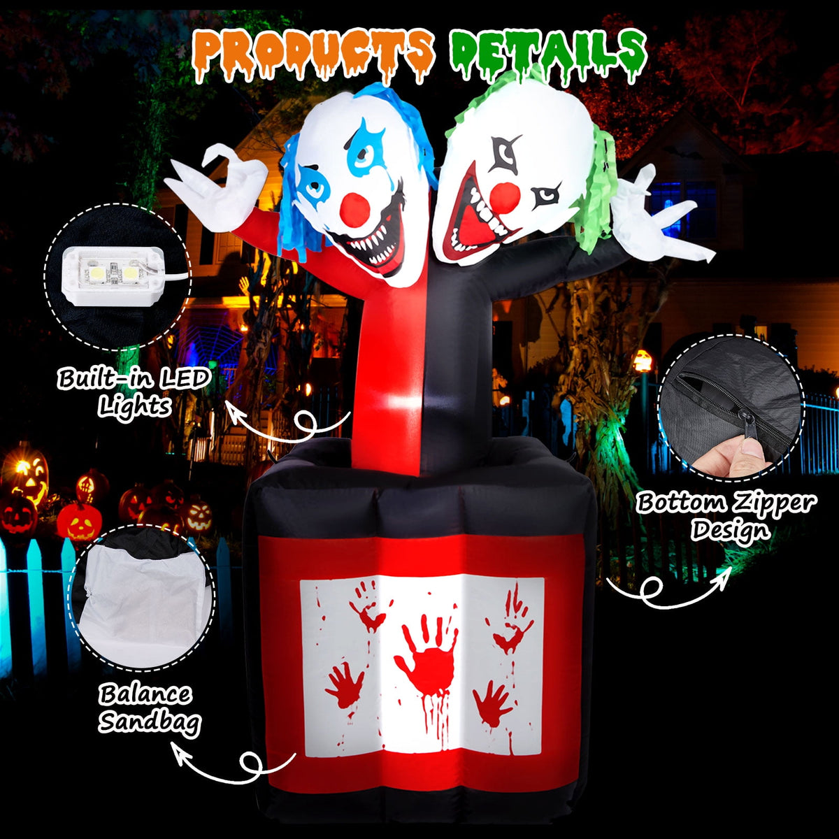 5.7FT Inflatable Halloween Inflatable Crawling Green Ghost with Tombstone Built-in LED Lights Inflatable LED Lights Blow Up Yard Decoration