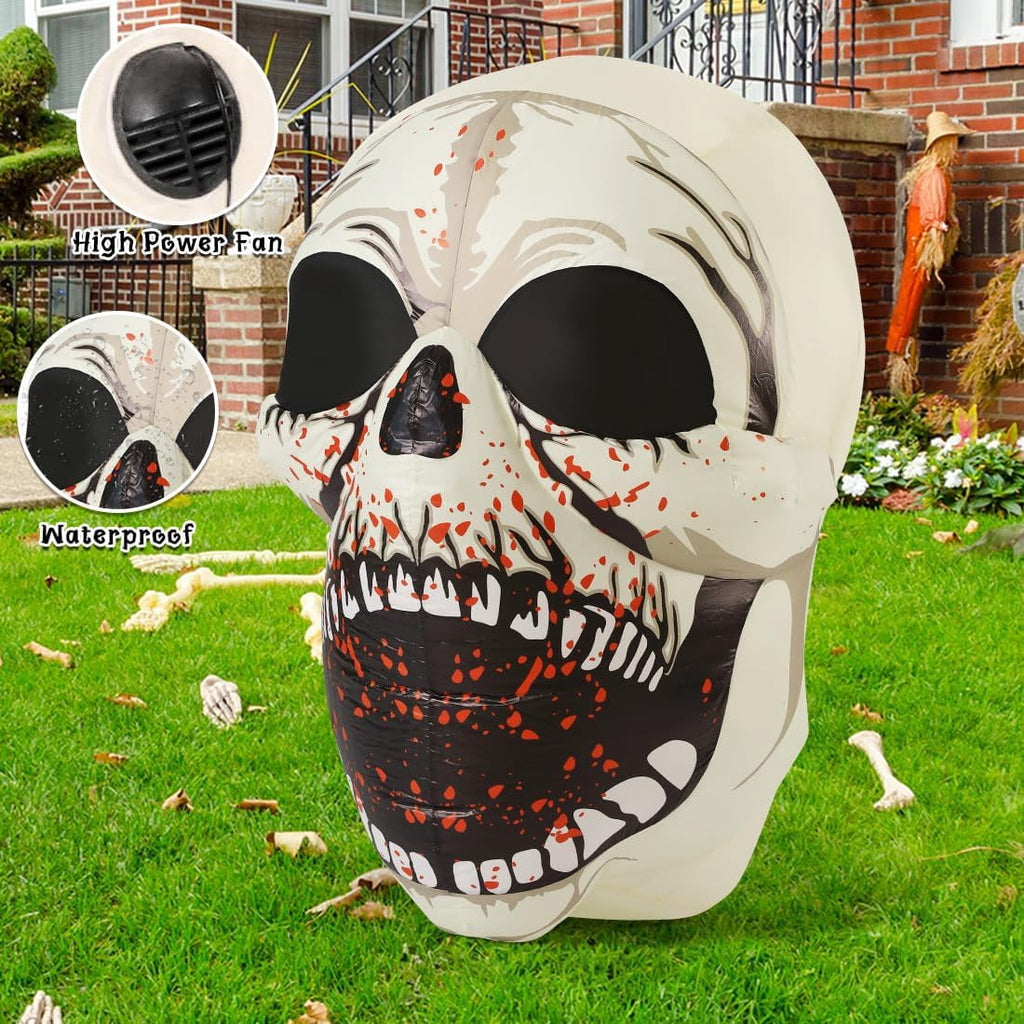 GOOSH Halloween Inflatables 4 FT High Halloween Inflatable Skull with Magic LEDs, Scary Skulls Inflatable Halloween Skull Inflatable, Outdoor Halloween Decorations Clearance for Holiday Party