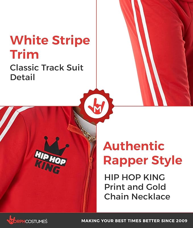 Morph Mens 1980s Red Rapper Costume Boombox Adult 90s Hip Hop Tracksuit Halloween Red Standard