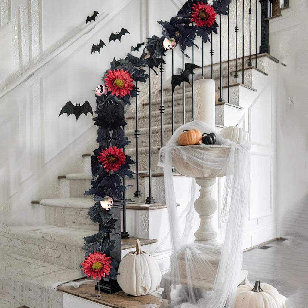 AZXY Halloween Decor, Halloween Indoor Decor, Halloween Tabletop, Artificial White Silk Rose Stems, Gothic Fake Floral Bouquet, Halloween Decorations for Home Table Party Decor