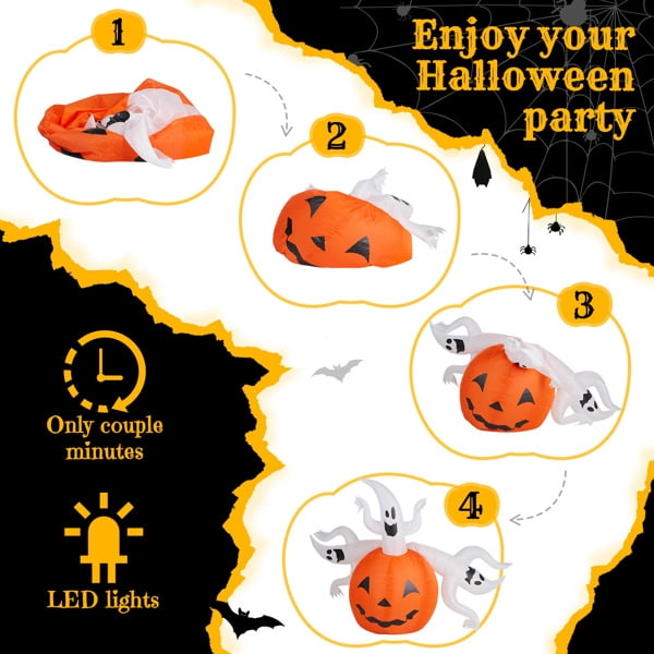 5.9FT Halloween Inflatable Pumpkin Ghost, Built-in LED Lights, Waterproof Polyester for Yard/Garden