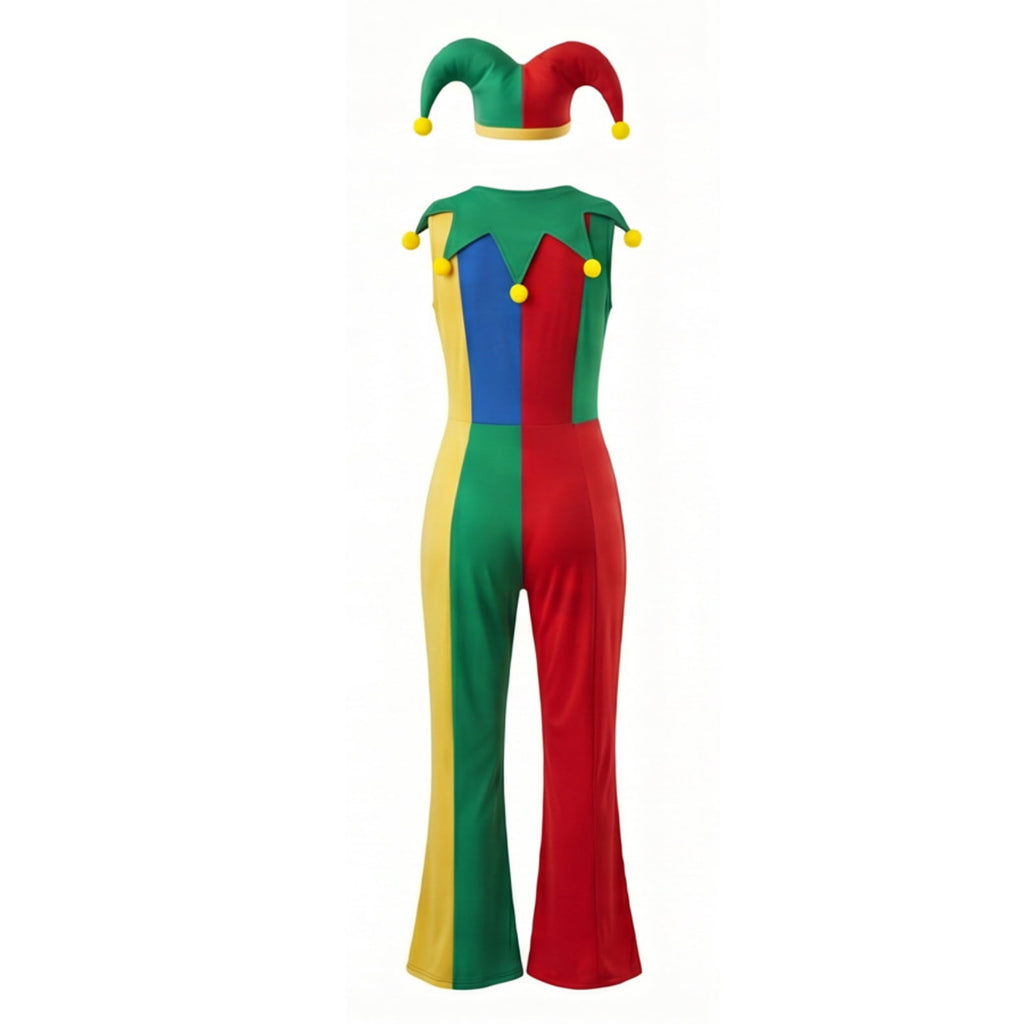 Clown Costume Set for Halloween Cosplay, Multicolor Circus Show Clown One-Piece Outfit Jumpsuit for Halloween Carnival Party Suit, Halloween Costume for Women, M