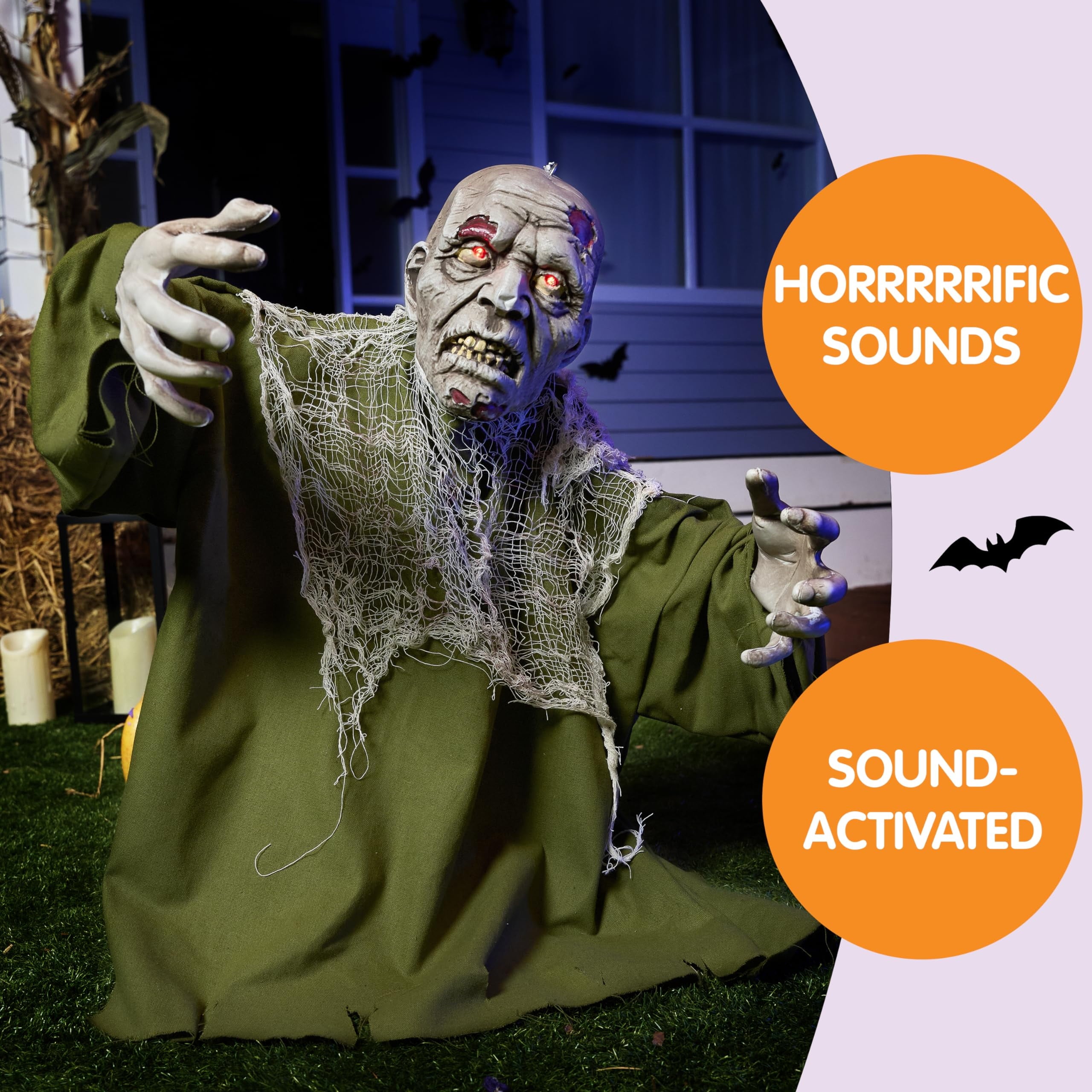 Joyfy Halloween Groundbreaker Animated Halloween Decorations Zombie with Crawling Creepy Animatronic Decorations with Movable Arms,Outdoor Scary Halloween Yard Decorations