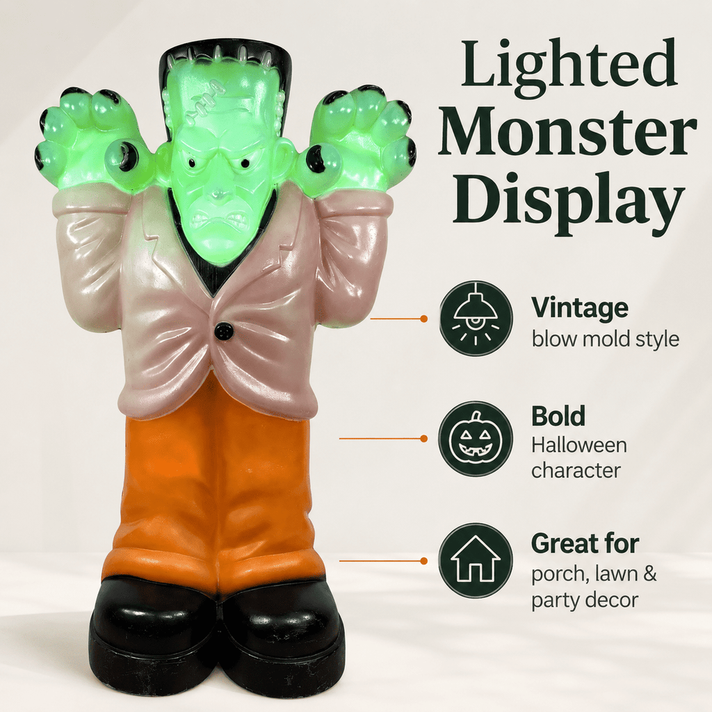 Vintage Empire-Style Frankenstein Blow Mold Halloween Yard Ornament, Lighted Classic Decor for Outdoor Lawn, Porch, Haunted House Party and Summerween Display