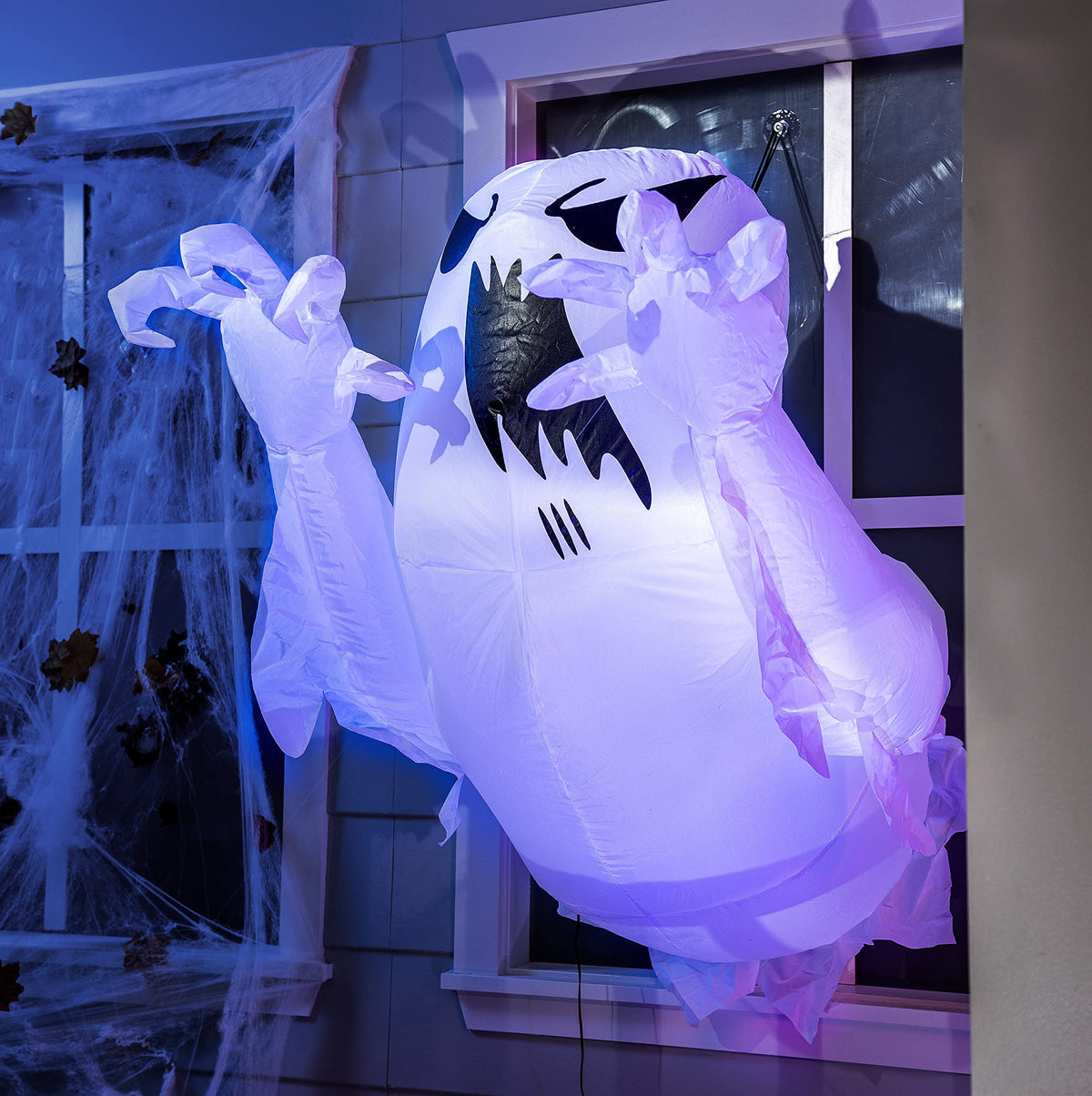 Joyfy 4.5 FT Halloween Inflatable Decorations Outdoor Scary Flying Ghost Broke Out from Window with Built-in LED Blow Up Inflatable for Window Decoration Yard Garden Lawn Decor