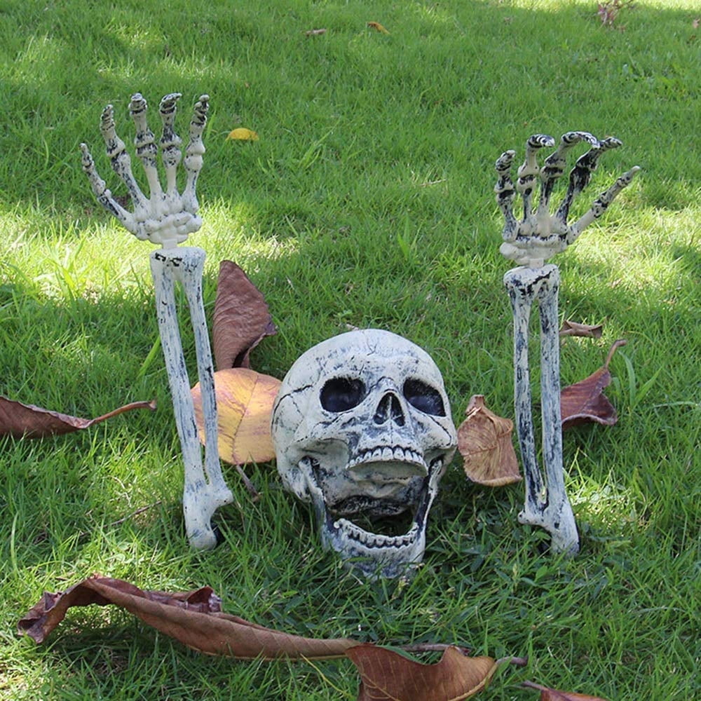 Halloween Skeleton Stakes, Realistic Skull & Skeleton Hand Yard Stakes for Outdoor Graveyard Lawn Garden Party Decor