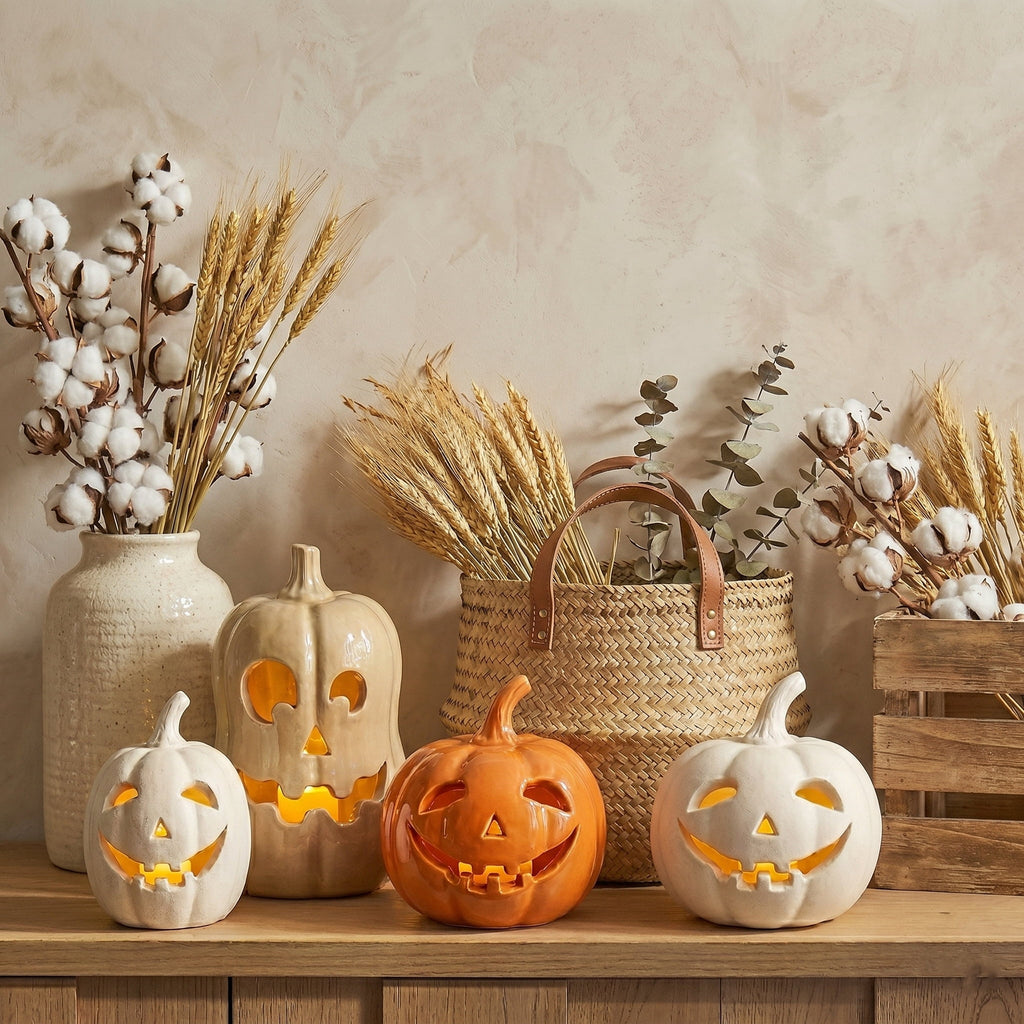 Halloween Handcrafted Jack-O'-Lantern, 5.5" Hand-Carved Pumpkin Decor, Durable Kiln-Fired Autumn Halloween Centerpiece for Indoor Tabletop, Mantle & Fall Home Decoration 2026