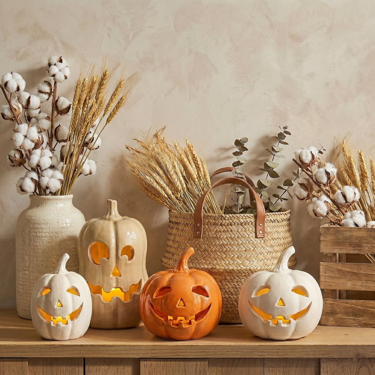 Halloween Handcrafted Jack-O'-Lantern, 5.5" Hand-Carved Pumpkin Decor, Durable Kiln-Fired Autumn Halloween Centerpiece for Indoor Tabletop, Mantle & Fall Home Decoration 2026
